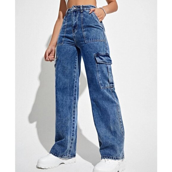 River High Waisted Flap Pocket Cargo Jeans - Picture 2 of 8